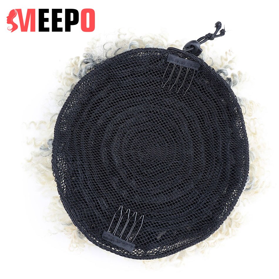 T1B/613 Synthetic Short Curly Drawstring Ponytail High Puff Natural Afro Puff with Bangs Heat Resistant Clip In Hair