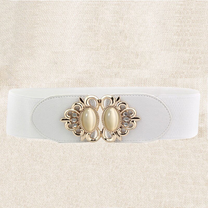 Cinturón ancho elástico para mujer, cinturón grueso con estampado de tótem Vintage, cinturón de cuero elástico para vestido, corsé, Z30 cincha de cintura, 21 tipos: White Opal