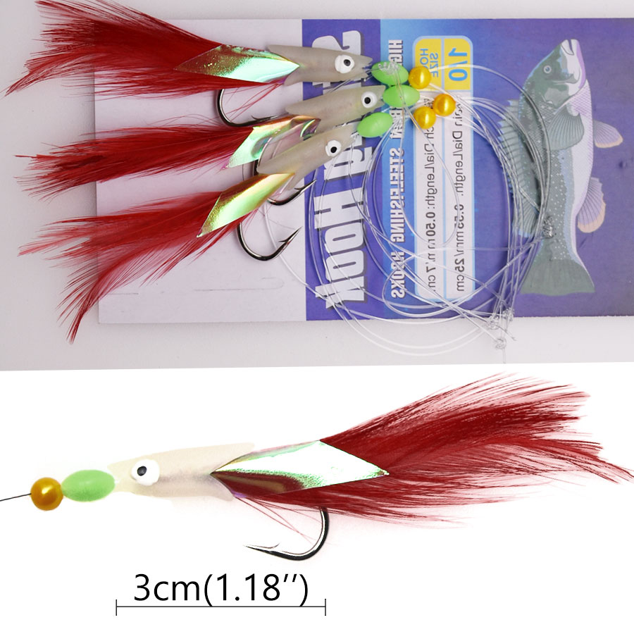 JYJ 3-Haken/Set leuchtender Fischkopf-Angelköder, Einzelhaken, Tack-Köder, Jigs, Wurmfischen, Sabiki-Schnurhaken
