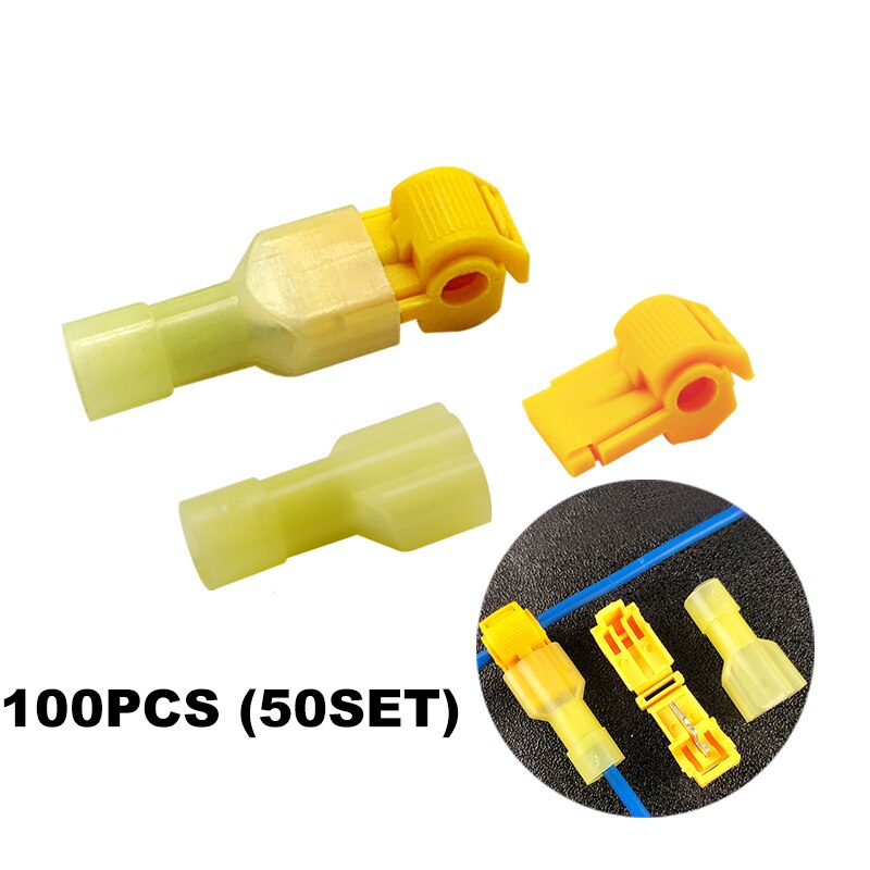 60/100PCS Quick Electrical Cable Connectors Snap Splice Lock Wire Terminals Crimp Wire Cable Connectors: 100pcs(50set)Yellow