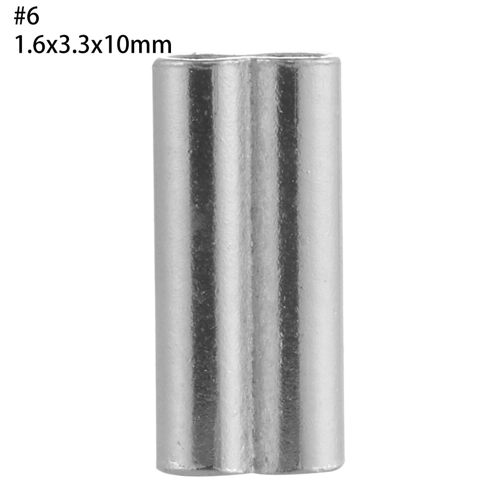 Manguitos de prensado de línea de tubo de cobre doble de acero inoxidable, 100 piezas, 8/10mm, tubo de alambre de pesca ovalado, herramientas de conector de acero inoxidable: 6