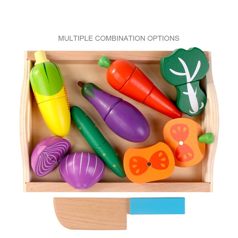 Montessori cut fruits and vegetables toys wooden classic game simulation kitchen series toys early education play house toy: J