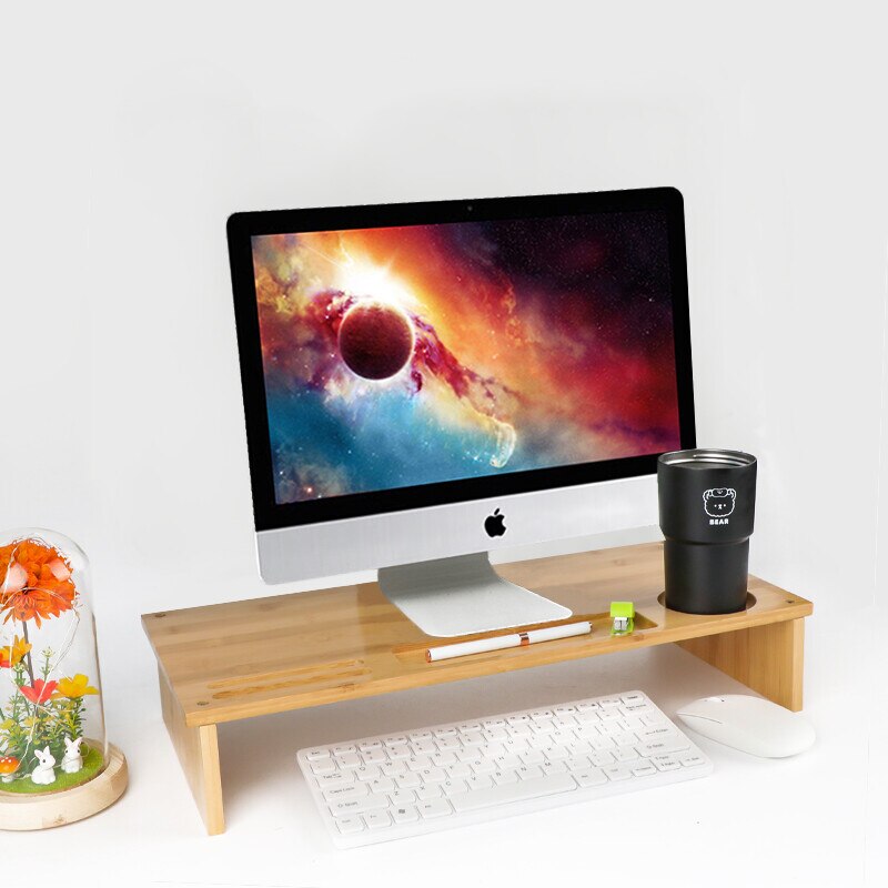 befon Monitor Stand PC Computer Riser Desk Wood Desktop Screen Bracket Monitor Support Desk with Storage Shelf