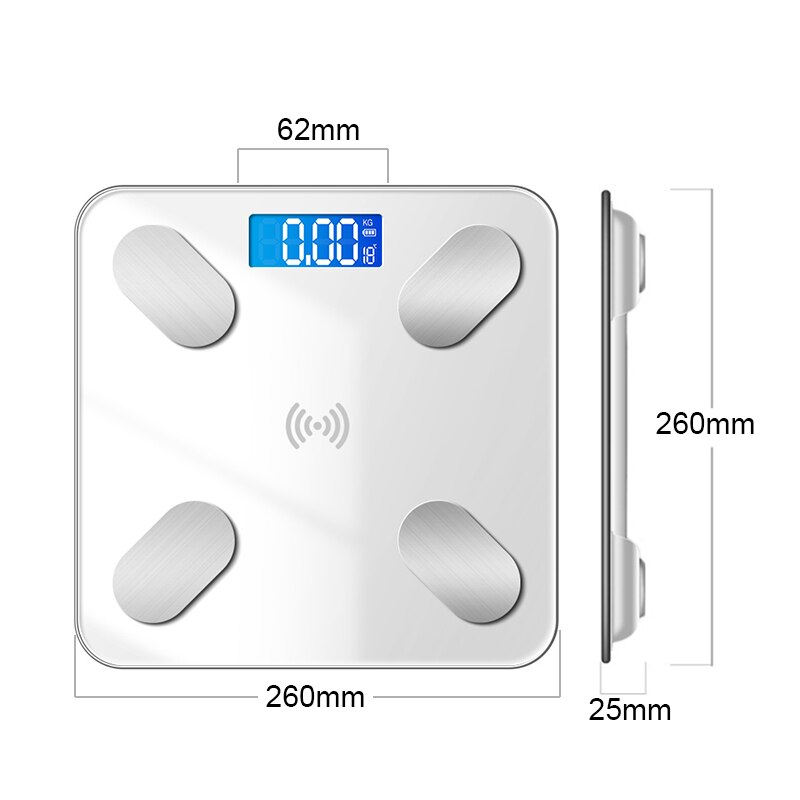 Weighing Scale Body Fat Scale Floor Precise Smart Electronic LED Digital Weight Scale Bathroom Balance Bluetooth APP: white