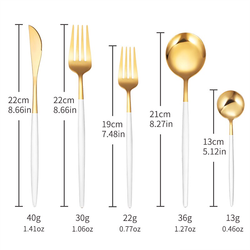 30Pcs White Gold Dinnerware Set Stainless Steel Knife Fork Spoon Cutlery Set Kitchen Tableware Set Flatware Set