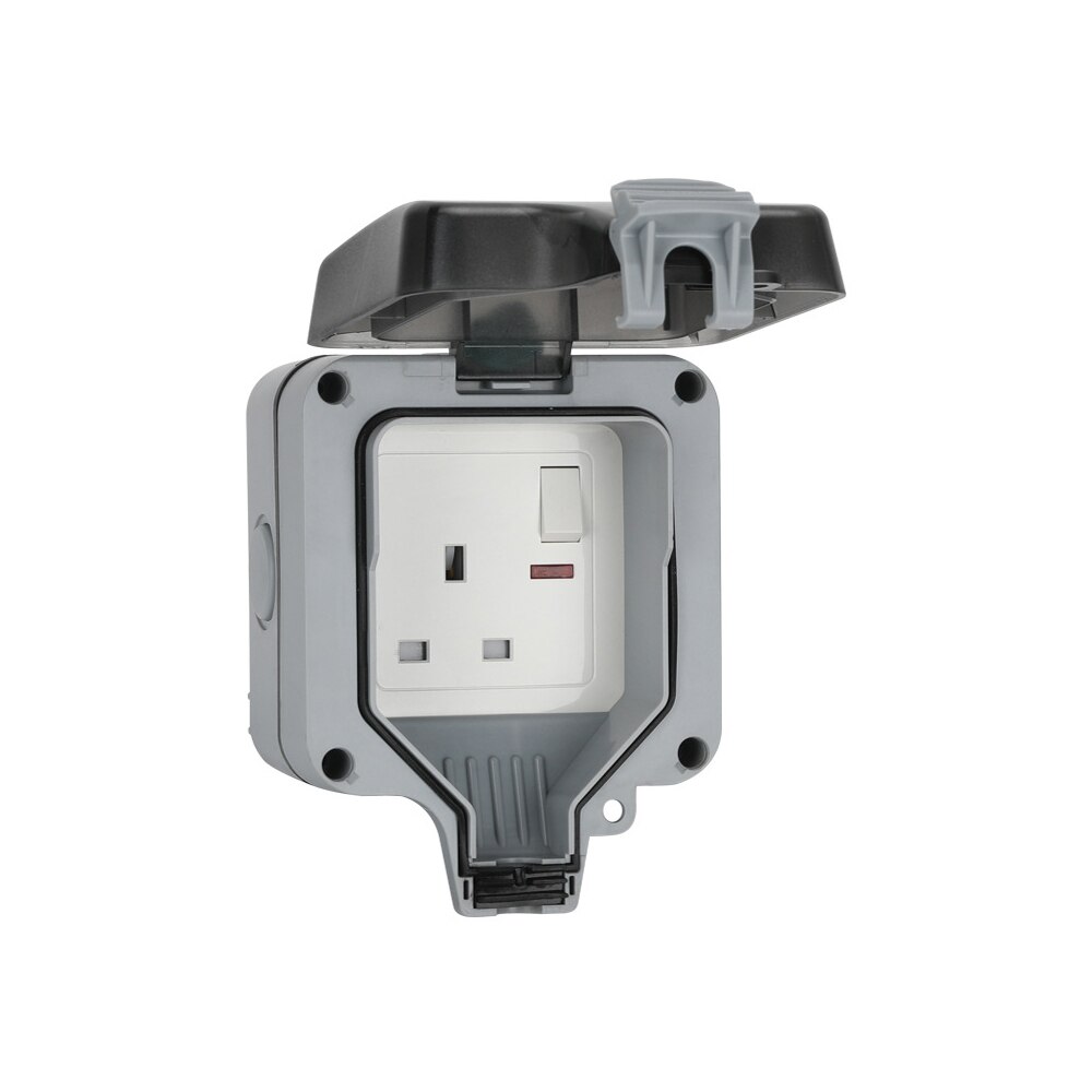 IP66 Waterproof Weatherproof Outdoor Wall Power Socket 16A Double EU Standard Electrical Outlet Grounded AC 220-250V For Garden: single / with light