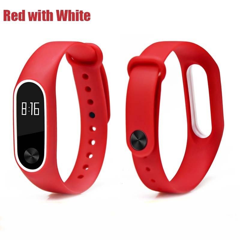 Correa BOORUI de silicona mi Band 2, doble color, reemplazo de correa mi band2, Correa inteligente para xiaomi mi2: Red with white
