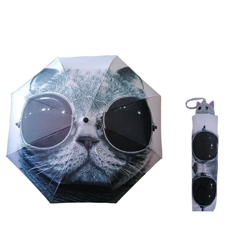 Paraguas con de cabeza de perro y gato para hombre y mujer, sombrilla con de cabeza de perro o gato, impermeable, Anti-uv, Gato genial: 2