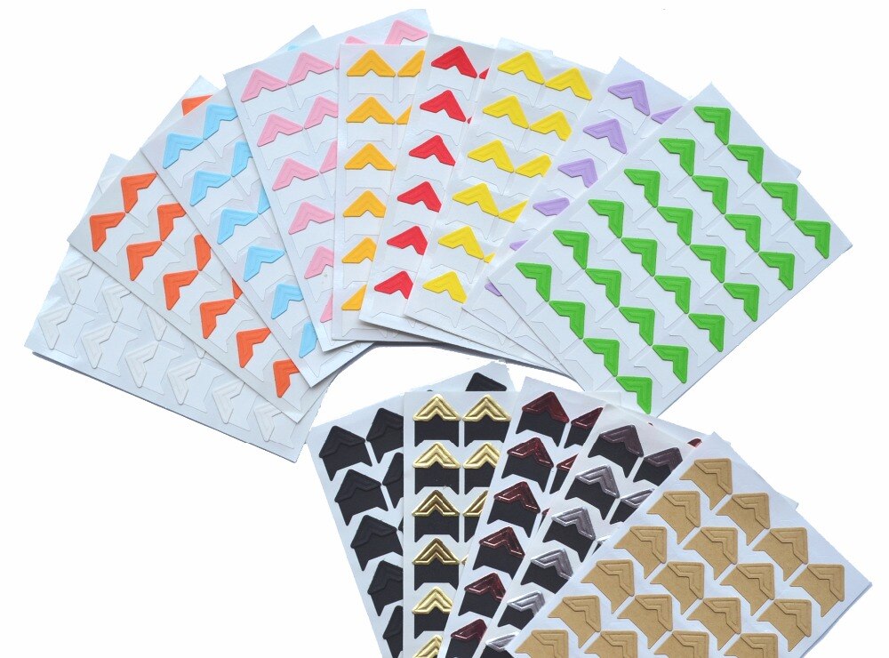14 Farben Karikatur-nette Foto-Eckaufkleber für DIY Baby-Fotoalbum oder Einklebebuch-Album 24pcs / Blatt,
