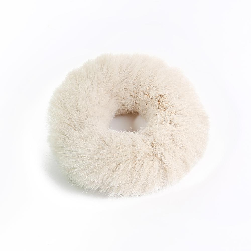 Temperament Colorful Furry Elastic Rubber Band Soft Plush Hair Rope For Women Girls Headwear Hair Accessories: Ivory