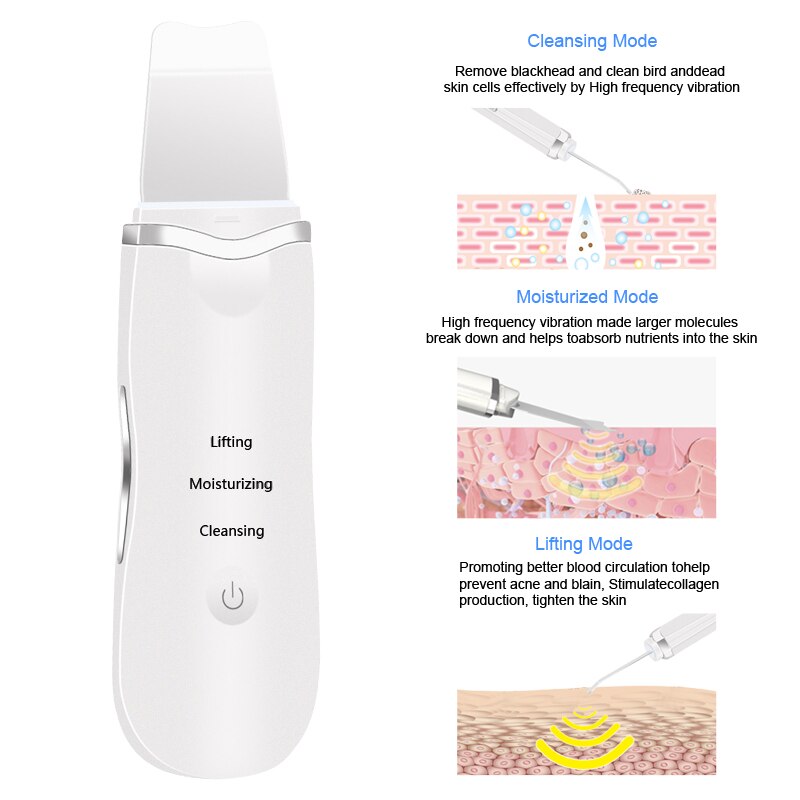 Ultrasonic Skin Scrubber Deep Cleaning Face Scrubber Vibrating Facial Cleansing Skin Spatula Peeling Beauty Instrument Device