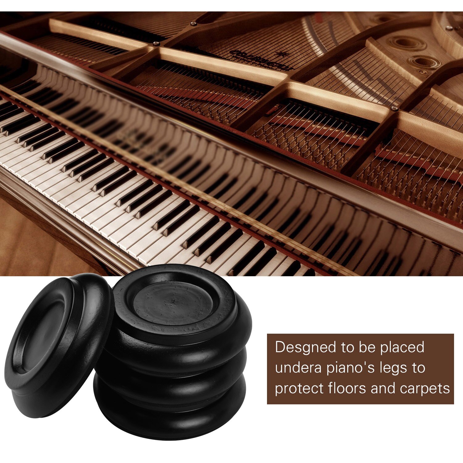 4 stk / sæt massivt træ opretstående klaver caster kopper coaster med skridsikker eva pad klaver tilbehør keyboard instrument tilbehør