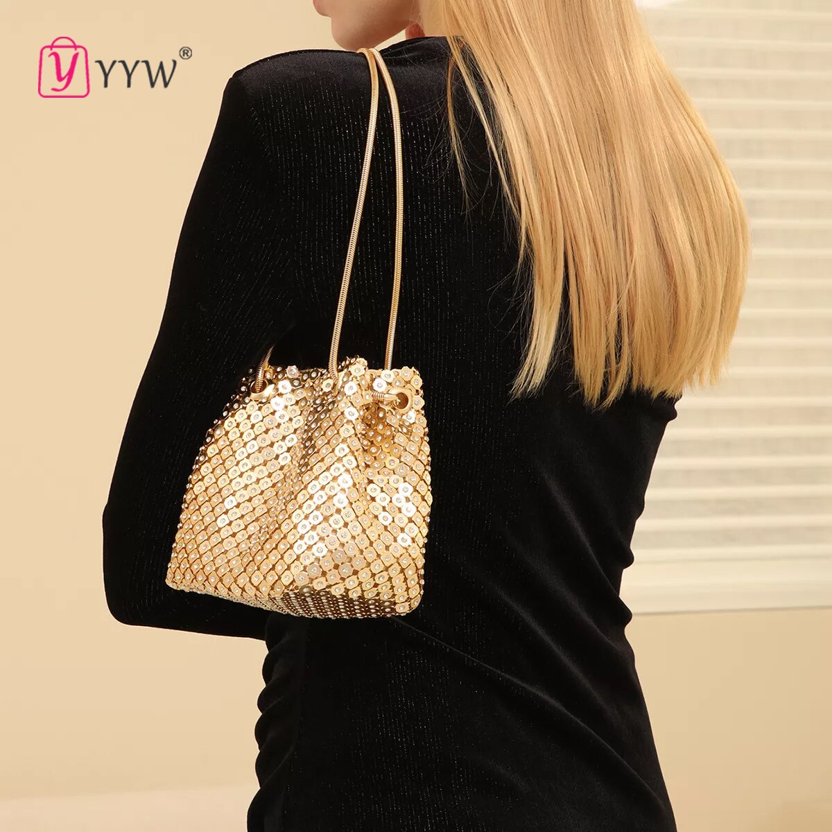 Women Bucket Shoulder Bag With Sequin Crossbody Bag Evening Party Sliver Gold Purse Girl Handbags Female Clutches Bolsos