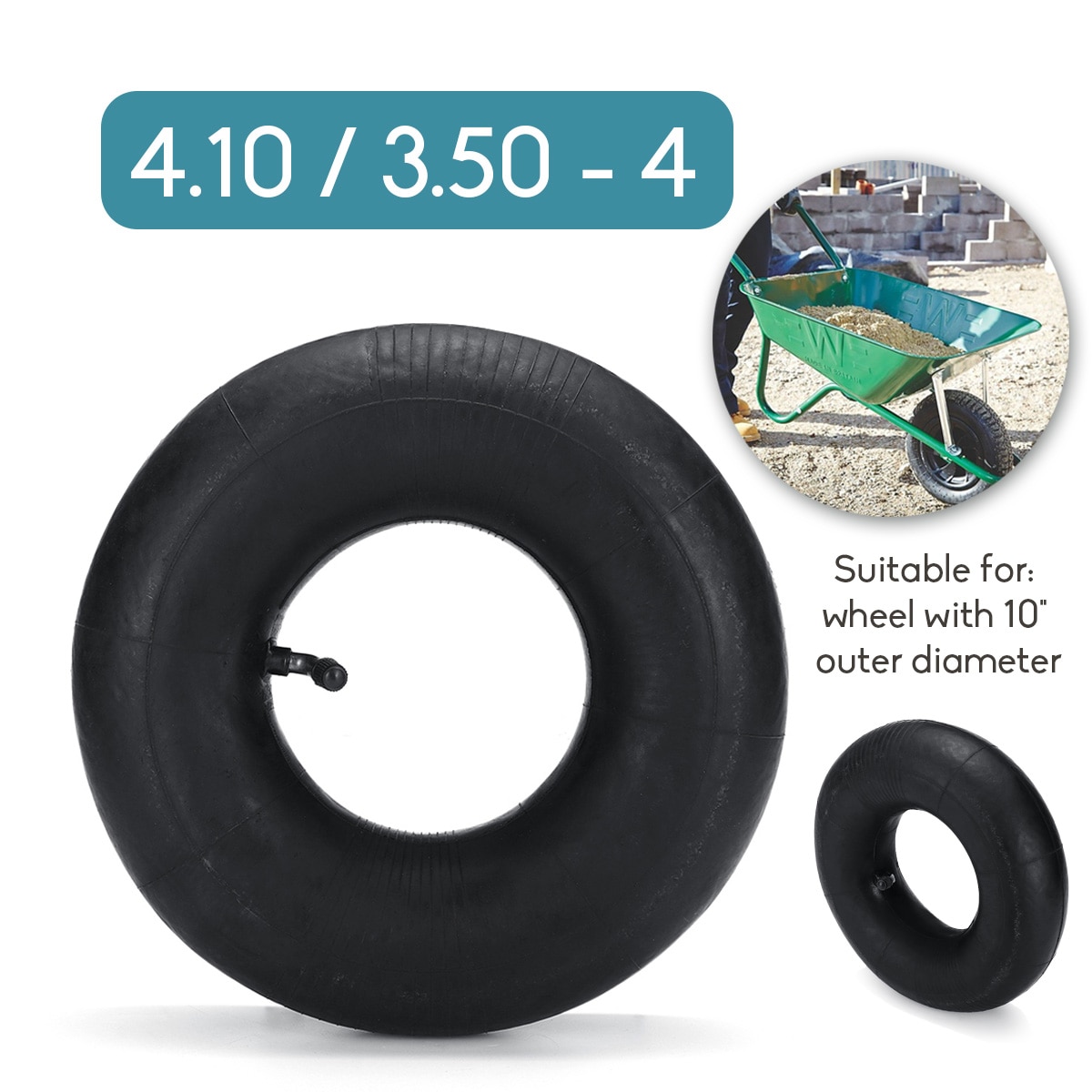 1 piece Pneumatic Wheel Trolley Wheel Inner Tube for Trolley Wheel with 10 inch Outer Diameter 4.10/3.50-4