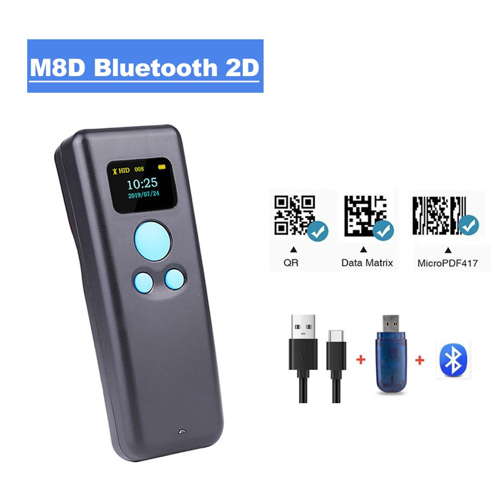 M8L Portable Wireless Barcode Scanner And M8D Mini Bluetooth 1D/2D QR Bar Code Reader PDF417 for IOS Android IPAD: M8D Bluetooth QR