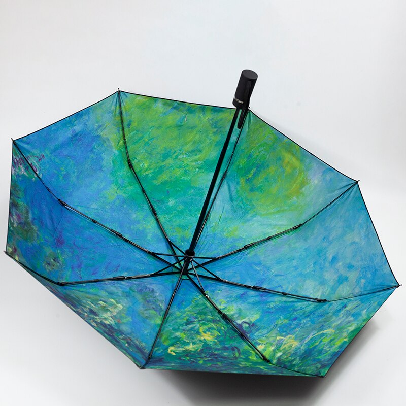 Claude Monet Oil Painting Umbrella Portable Manual 3-fold Rain Sun Umbrella For Women Parasol: automatic umbrella-7