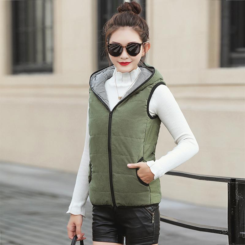 Fitaylor Herfst Winter Vrouwen Vest Katoen Hooded Casual Slim Vest Vrouwelijke Mouwloze Jas: Green / M