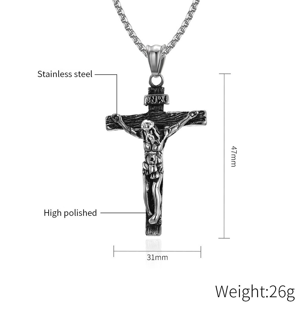 JHSL 55/60/70 cm Chain Classic Men Jesus Necklace Cross Pendants Jewelry Stainless Steel Silver Color