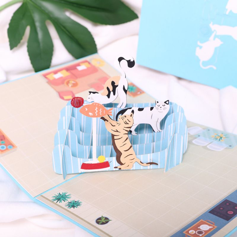 DIY Grußkarten handgefertigt Geburtstag Hochzeit Einladung Weihnachten Valentinstag das Erntedankfest Schild 3D Pop hoch Karte Katze Fisch
