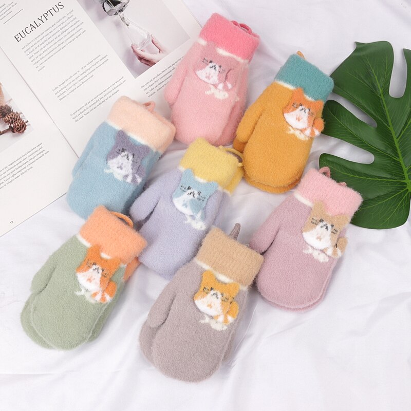 Herbst Winter Warme Tasche Finger freundlicher Handschuhe Einfarbig Karikatur draussen Winddicht Junge Mädchen Zubehör Handschuhe freundlicher