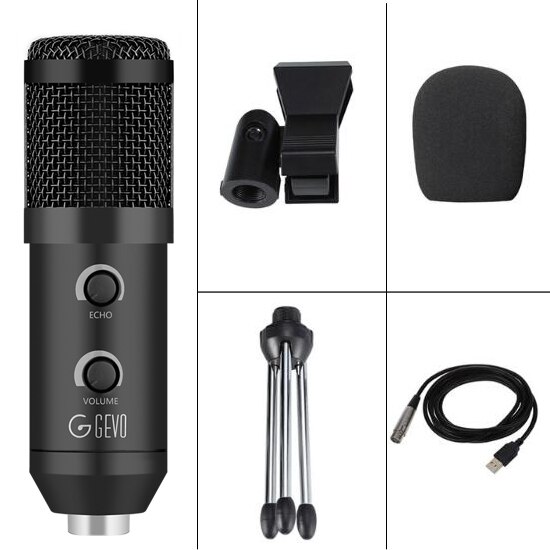 Micrófono USB condensador GEVO BM 900 con cable y micrófono trípode para grabación de ordenador PC, estudio de canto, Karaoke actualizado desde BM 800: Balck