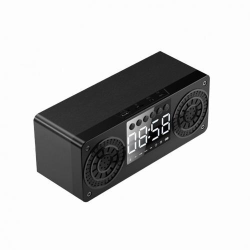 A10 Mini Wood Bluetooth Wireless FM Radio LCD Display Arlarm Clock Music Player: Black