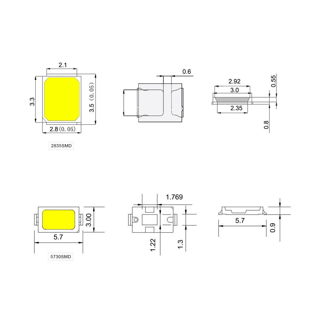 100 unids/lote Original Epistar diodo 5730 SMD 2835 LED Chip LED de luz cuentas de bombillas de foco Accesorios