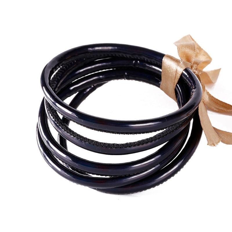 Juego de 5 uds de brazalete de gelatina con purpurina y purpurina, brazalete de cuero PU con pajarita, brazaletes de aro con forro en polvo, joyería de ligera: Black