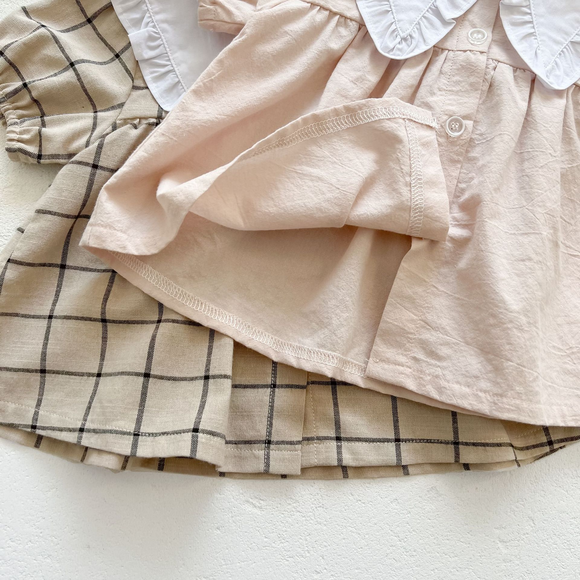 1676C Baby Kleding Set Meisje Pak Zomer 2022 Korte Mouwen Baby Meisje Tweedelige Kleding Revers Knop Jas + Brood Shorts