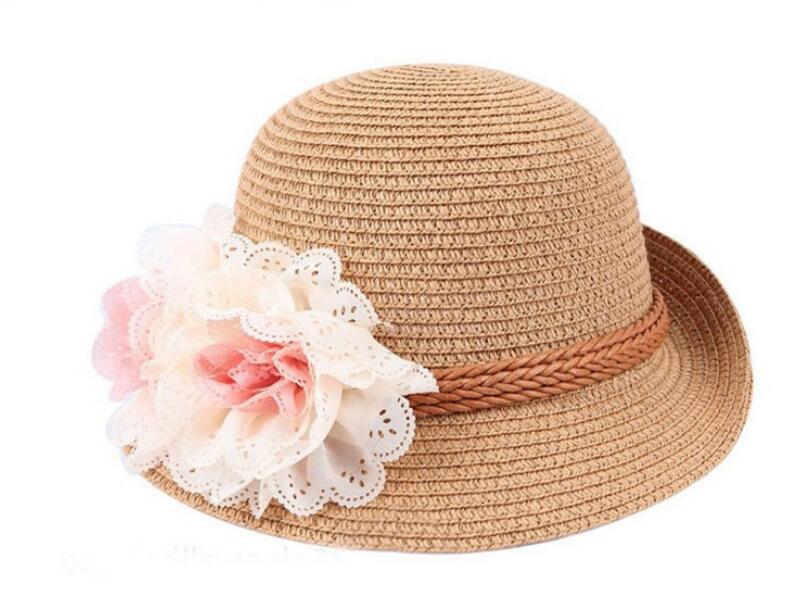 Kid Girl Princess Sun Hat Flower Beach Caps Children Straw Wide Brim Floppy Cap Flower Children's Sun Hat