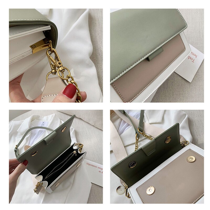 LEFTSIDE Contrast color Leather Crossbody Bags For Women 2022 Travel Handbag Simple Shoulder Simple Bag Ladies Cross Body Bag