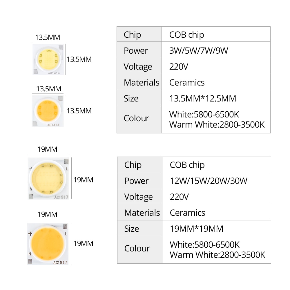 Ceramics LED COB Chip lamp 30W 20W 15W 12W LED Diode Light Matrix 9W 7W 5W 3W 220V Smart IC No Need Driver No Stroboscopic