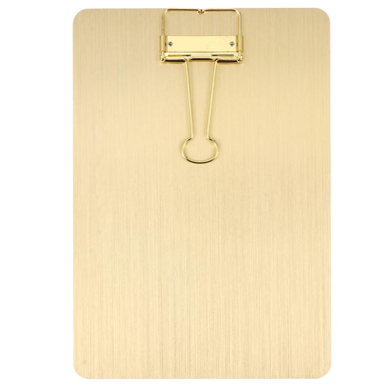 1pc A5 Paper Clipboard Stainless Steel Writing Pad Paper Holder Menu Stand: Golden