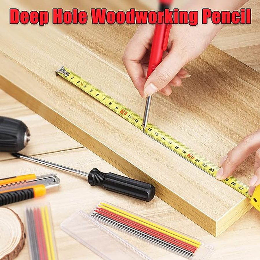 Solid Carpenter Pencil Set With Built-in Sharpener Mechanical Pencil Scriber Woodworking Pencil Mechanical Pencil