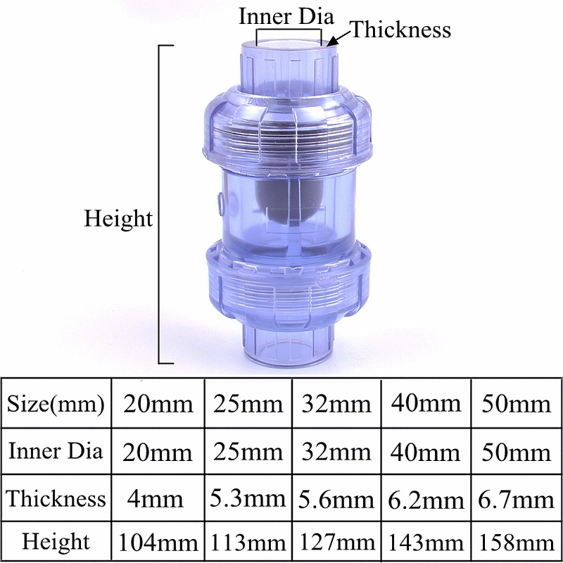 20 ~ 50mm UPVC transparent Einweg Klappe Rückschlagventil Aquarium Aquarium Union gemeinsam Kugelhahn Garten Pipeline Entwässerung Rückschlagventil: verrotten / 1/4''