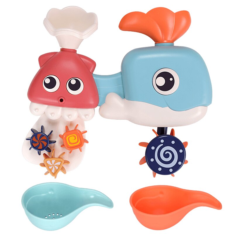 Juguetes de baño para bebé, juego de agua para ducha, grifo de goma con rueda de agua de pato, juego de rociador de agua para niños, animales, juguetes de baño de verano: E
