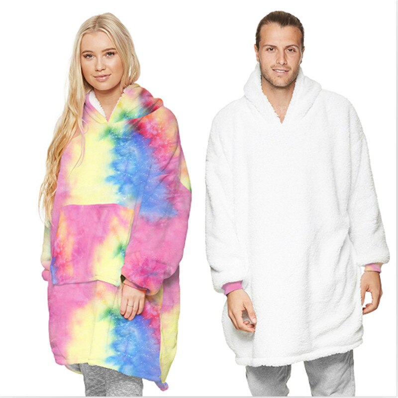 Blanket Hoodies Women Men Oversized Blanket Robe Sleepwear Soft Warm Plush Sweatshirt with Front Pocket Hooded Unisex Robe: 5