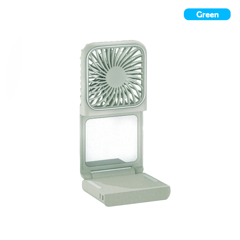 Mini ventilador portátil de mano, batería de 3000mAh, banco de energía de movilidad pequeño 180 ° Ventilador de cuello plegable USB Actualización de espejo cosmético opcional: Azul marino
