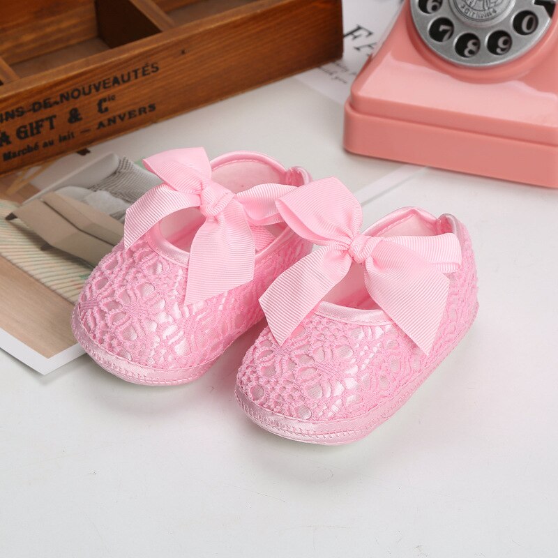 Zapatos de bautismo para bebé niña, zapatos de vestir de princesa con lazo de suela suave, antideslizantes, precaminantes infantiles de 0 a 12 meses: Rosa / 9 to 12 Months