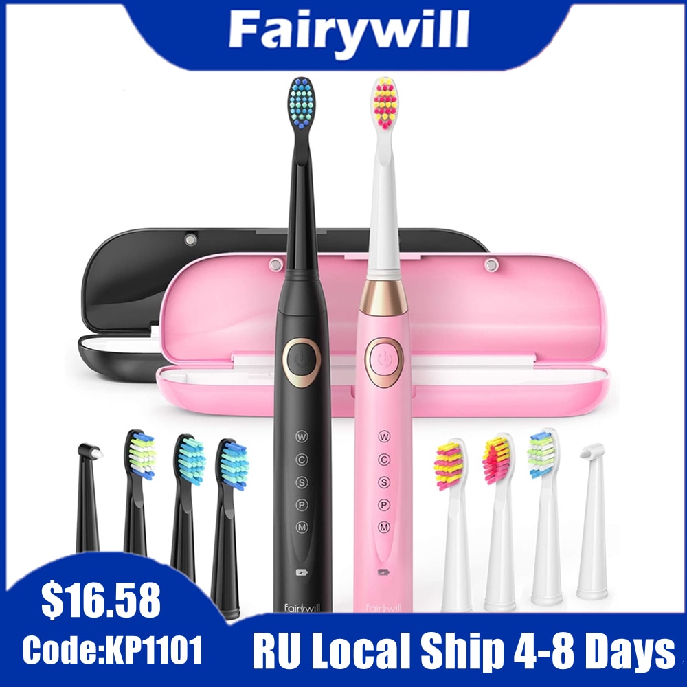 Fairywill brosse à dents sonique électrique étanche 5 Modes têtes de brosse de remplacement minuterie intelligente FW508 brosse à dents adulte Rechargeable