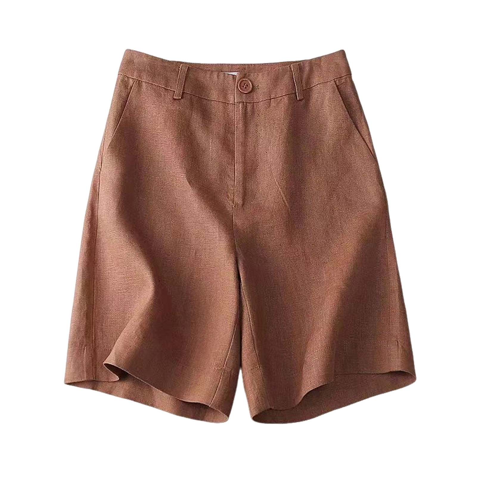 Short pas cher pour femmes harajuku été coton lin taille haute pantalon à jambes larges couleur unie dames pantalon directe: XL / Bleu