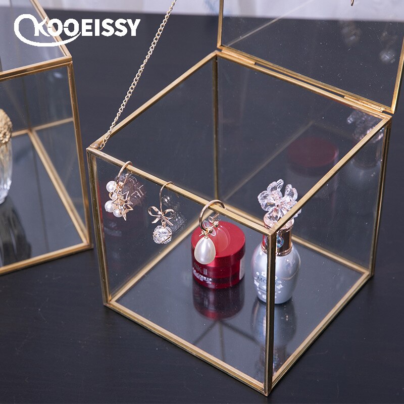 Geometriske firkantede øreringe glas opbevaringsboks vielsesringkasse kosmetisk organisator smykker opbevaringsboks lille til gæster