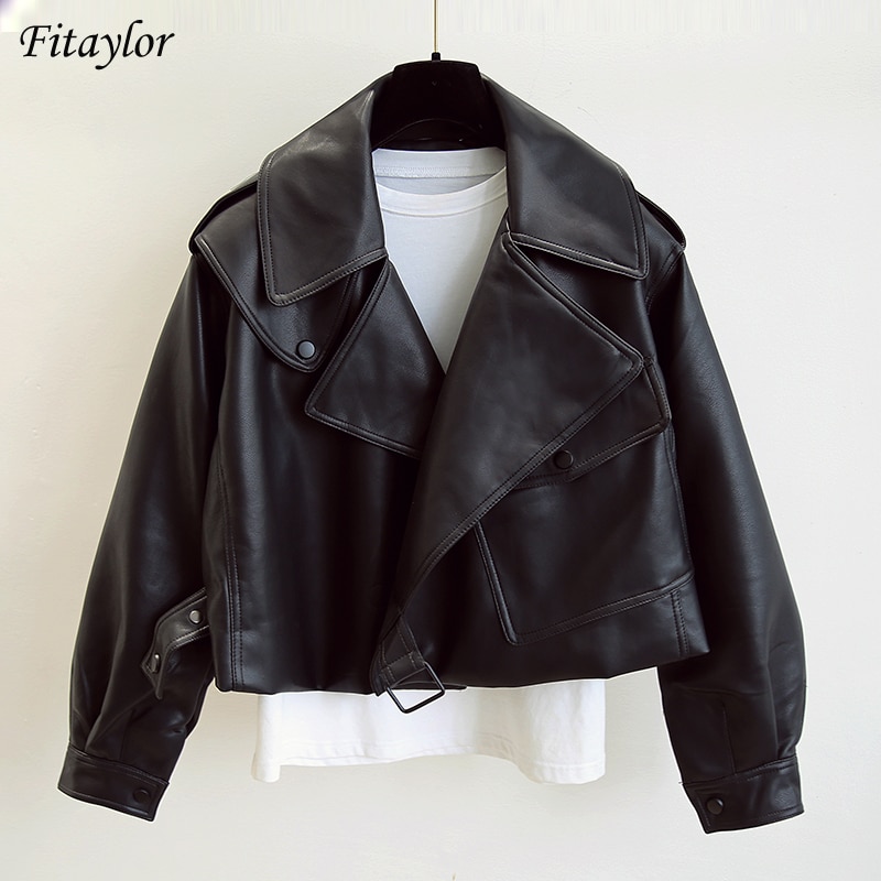 Fitaylor kvinder imiteret læder jakke motorcykel biker frakke gotisk læder jakke causual punk street outwear sort rød beige frakker