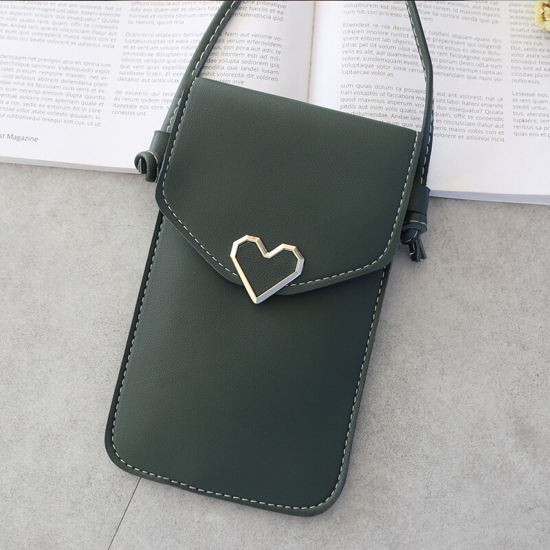 Touch screen mobiltelefon pung smartphone tegnebog læder skulderrem håndtaske kvinder taske: G304( mørkegrøn)