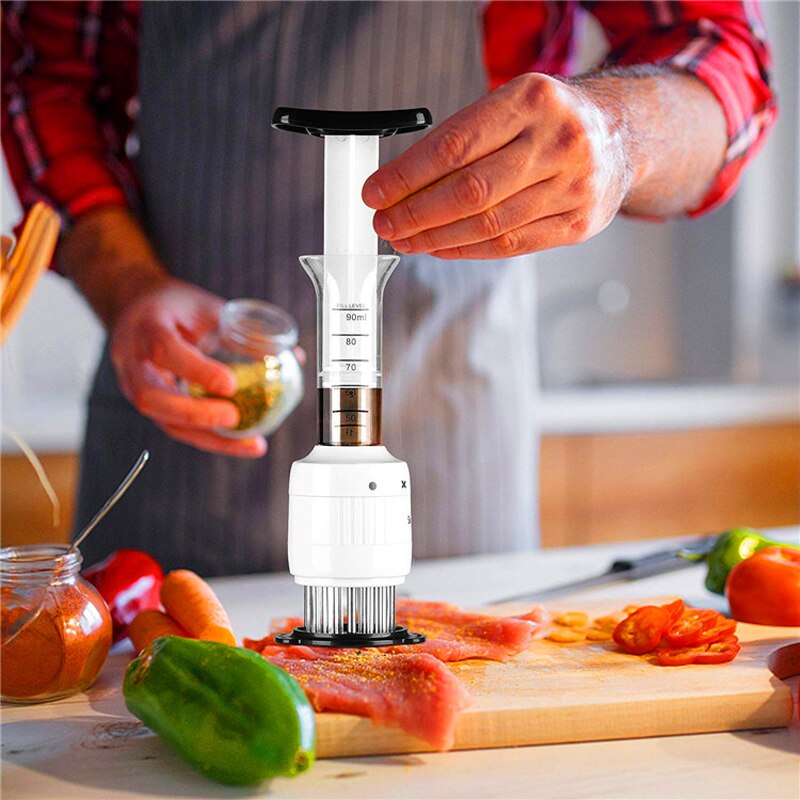 2-in-1 Meat Tenderizer Marinade Injector BBQ Meat Steak Beef Sauce Tenderizer with Stainless Steel Needle