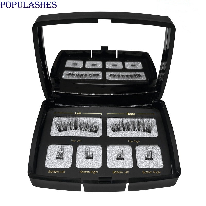 Magnetic Eyeashes with 2 Magnet Tweezers Set Natural False Eyelash Acrylic Box Packaging Magnet Lashes Makeup Tool