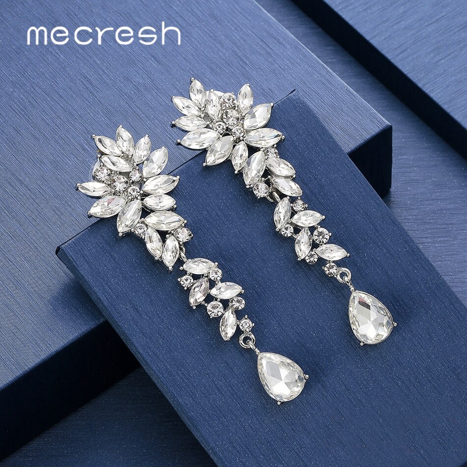 Mecresh Color Horse Eye Shape Wedding Jewelry Sets Leaf Cluster Bridal Earrings Bracelet Sets for Women EH1566+SL046