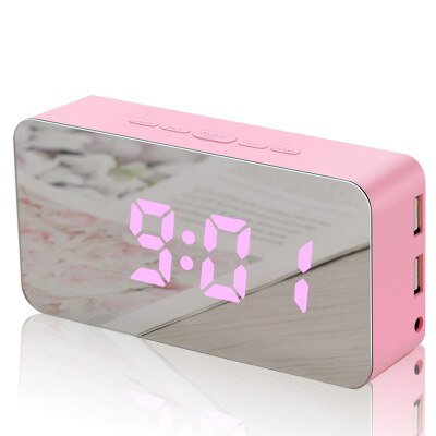 phone charging mirror wall-mounted alarm clock snooze sound control temperature and humidity LED color changing clock: powder