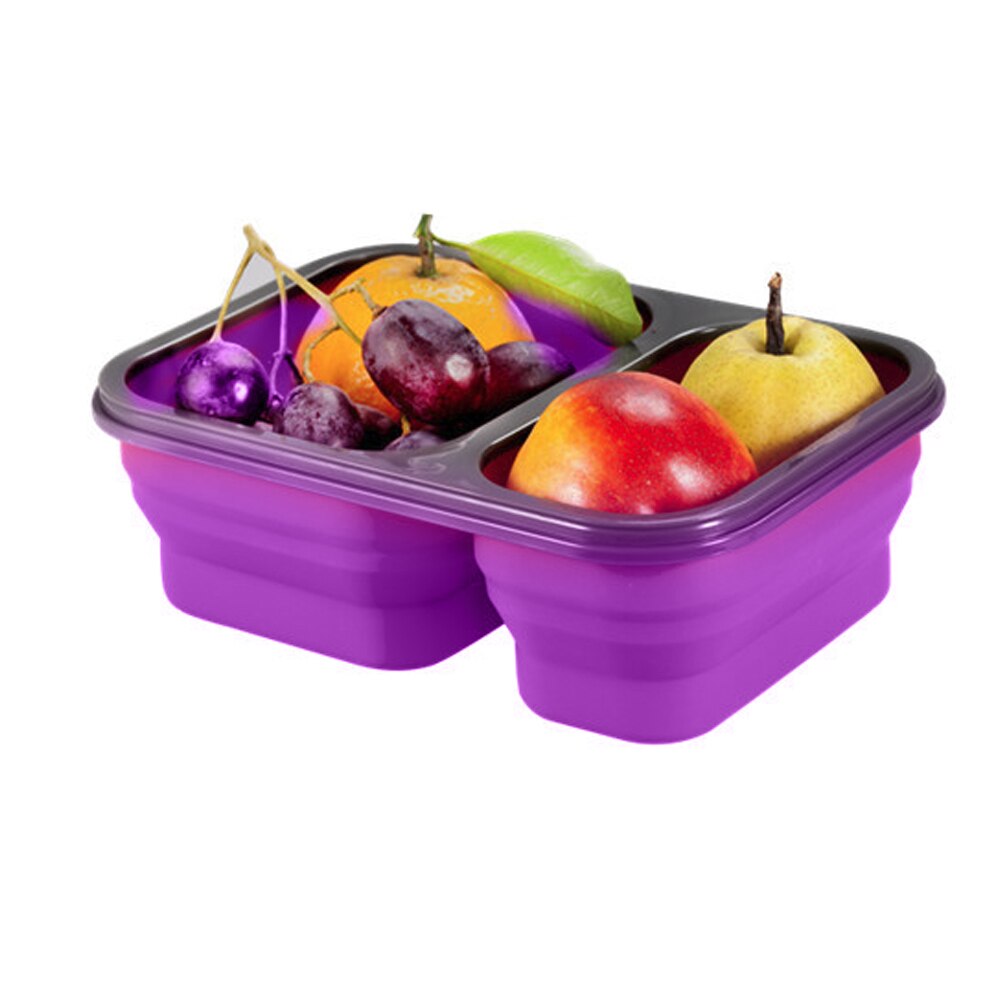 2 Cellen Silicone Inklapbare Draagbare Lunchbox Magnetron Kom Bento Box Vouwen Voedsel Opslag Container Lunchbox 650Ml + 450M