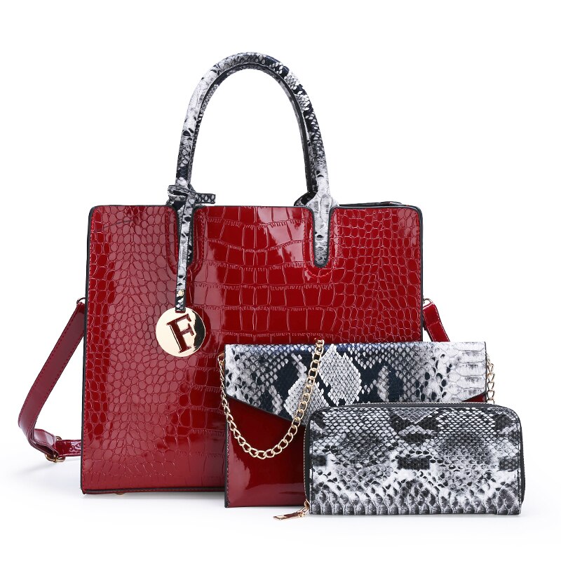 Women's PU Leather Handbag Set - 3 Piece Tote & Shoulder Bag - Large Capacity: Red 3 pieces set
